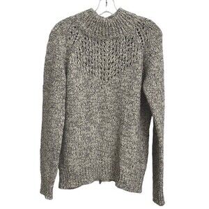 Open Knit Wool Alpaca Blend Back Zip Sweater Size S Grey Mock Neck Cold Weather